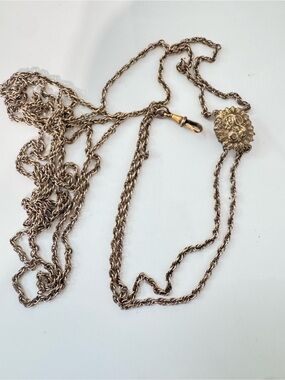 Antique Victorian Sterling Gold Filled Pocket Watch Chain Slider Lariat Necklace